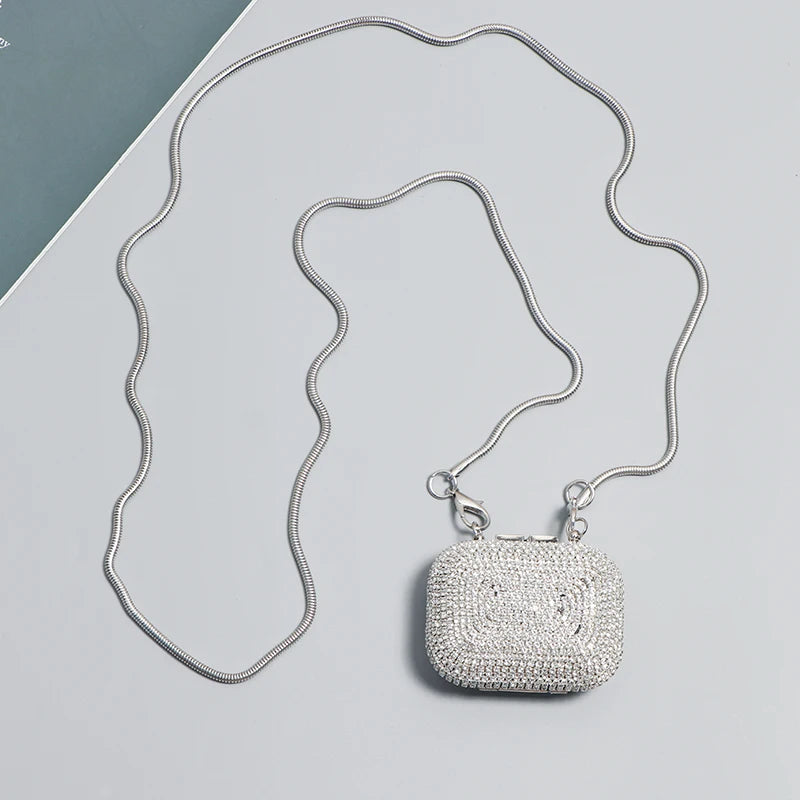 Heart Square Shape Rhinestone Shoulder Bag Women Metal PU Coin Key