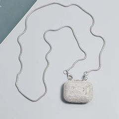 Heart Square Shape Rhinestone Shoulder Bag Women Metal PU Coin Key