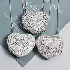 Heart Square Shape Rhinestone Shoulder Bag Women Metal PU Coin Key