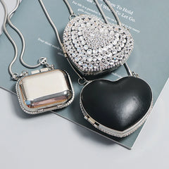 Heart Square Shape Rhinestone Shoulder Bag Women Metal PU Coin Key