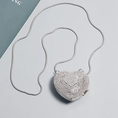 Heart Square Shape Rhinestone Shoulder Bag Women Metal PU Coin Key