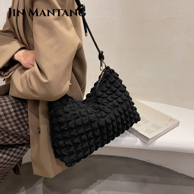 High Capacity Soft Cloth Shoulder Bag for Women - Winter Travel Handbag