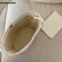 Canvas PU Leather Ladies Bucket Bag Shoulder Crossbody Bag