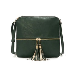 Casual Soft Leather Shoulder Bag with Tassel Messenger Crossbody Women Bag