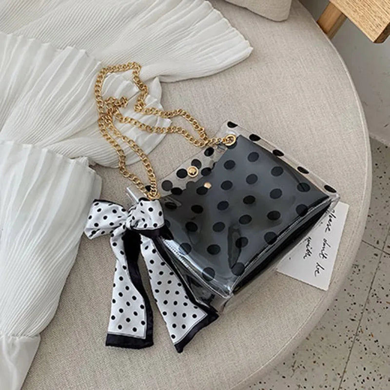 PVC Women's Jelly Handbag with Ribbon Bow - Transparent