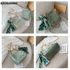 PVC Women's Jelly Handbag with Ribbon Bow - Transparent