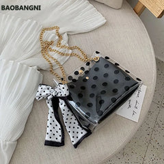 PVC Women's Jelly Handbag with Ribbon Bow - Transparent