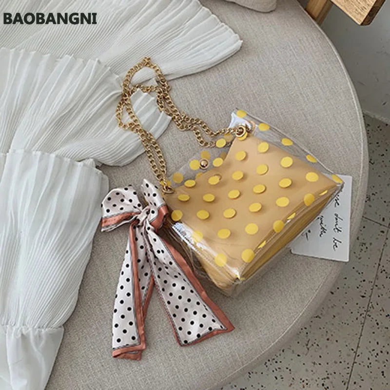 PVC Women's Jelly Handbag with Ribbon Bow - Transparent