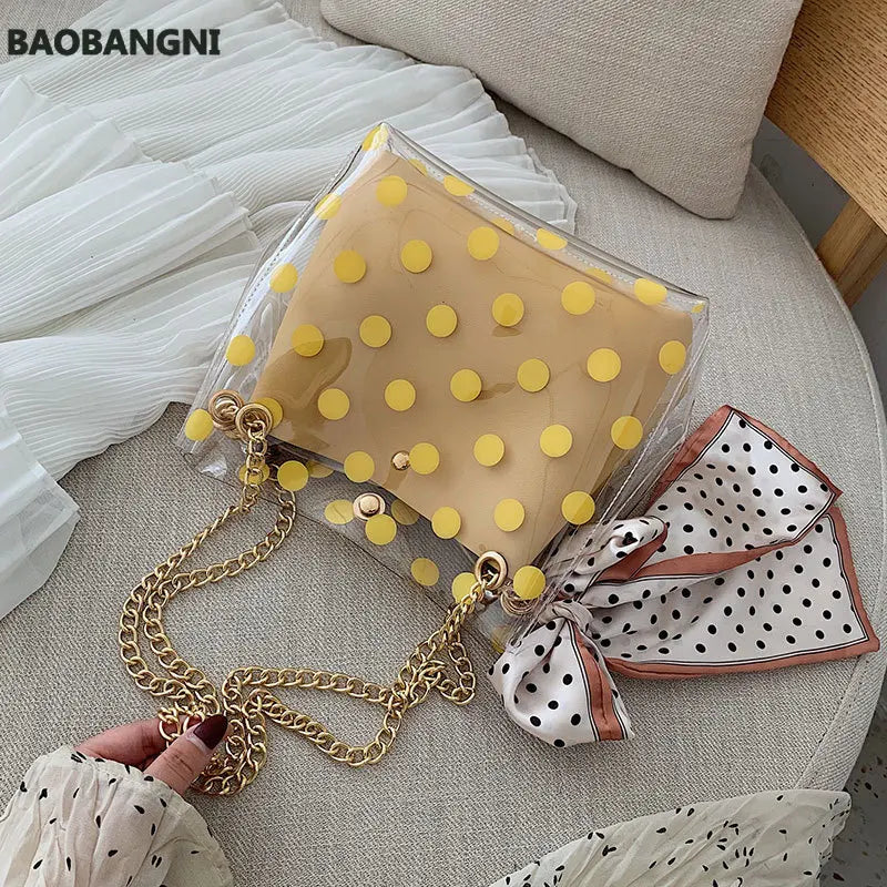 PVC Women's Jelly Handbag with Ribbon Bow - Transparent