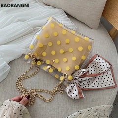 PVC Women's Jelly Handbag with Ribbon Bow - Transparent