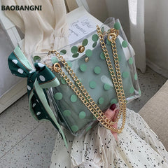 PVC Women's Jelly Handbag with Ribbon Bow - Transparent