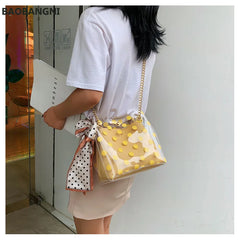 PVC Women's Jelly Handbag with Ribbon Bow - Transparent