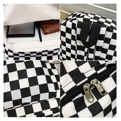 Plaid Lattice Backpack Checkerboard Teenager Bag Couples Back Pack