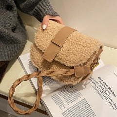 Plush Fur Shoulder Bag Women's Handbag Winter Messenger Saddle Armp
