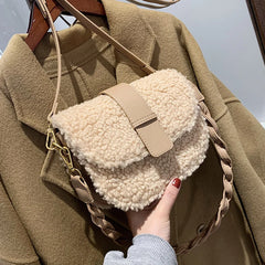 Plush Fur Shoulder Bag Women's Handbag Winter Messenger Saddle Armp