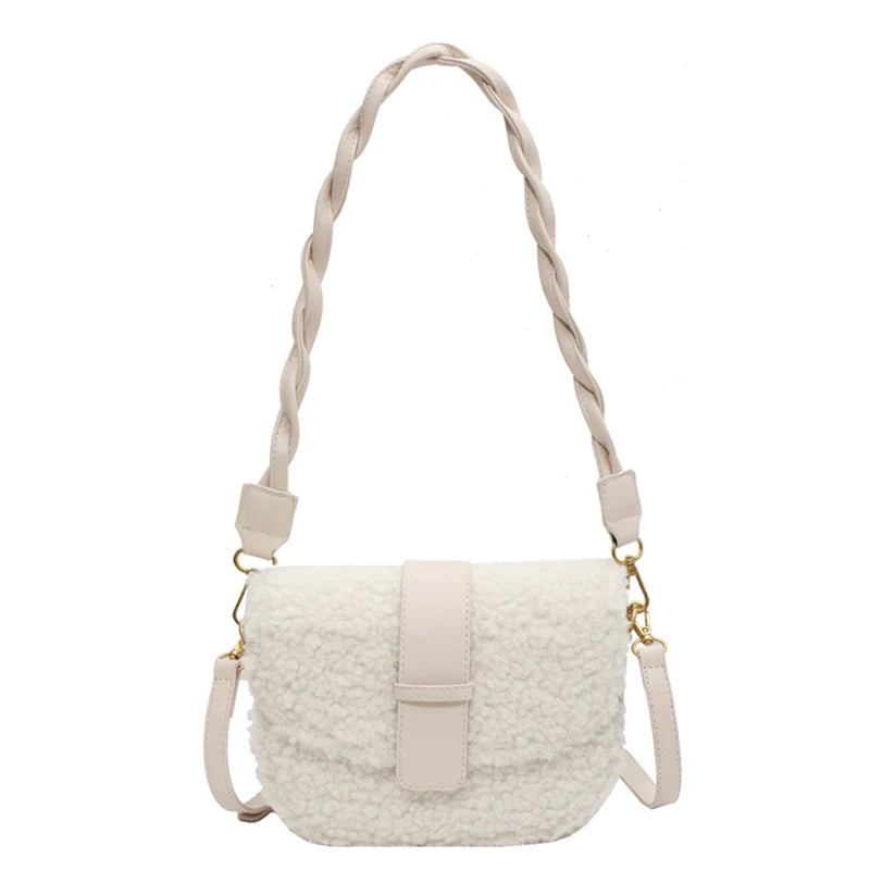 Plush Fur Shoulder Bag Women's Handbag Winter Messenger Saddle Armp