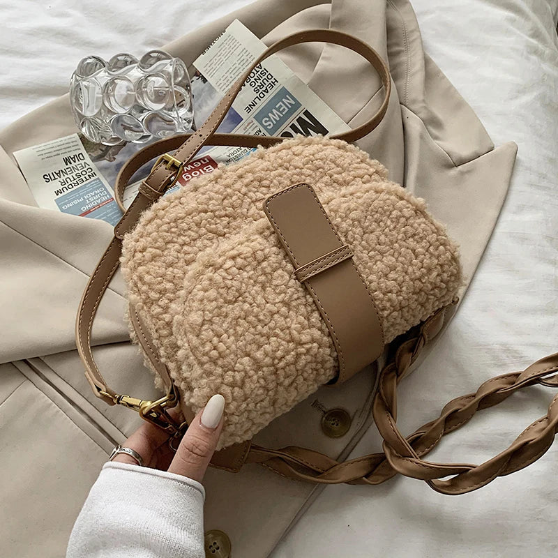 Plush Fur Shoulder Bag Women's Handbag Winter Messenger Saddle Armp