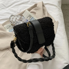 Plush Fur Shoulder Bag Women's Handbag Winter Messenger Saddle Armp