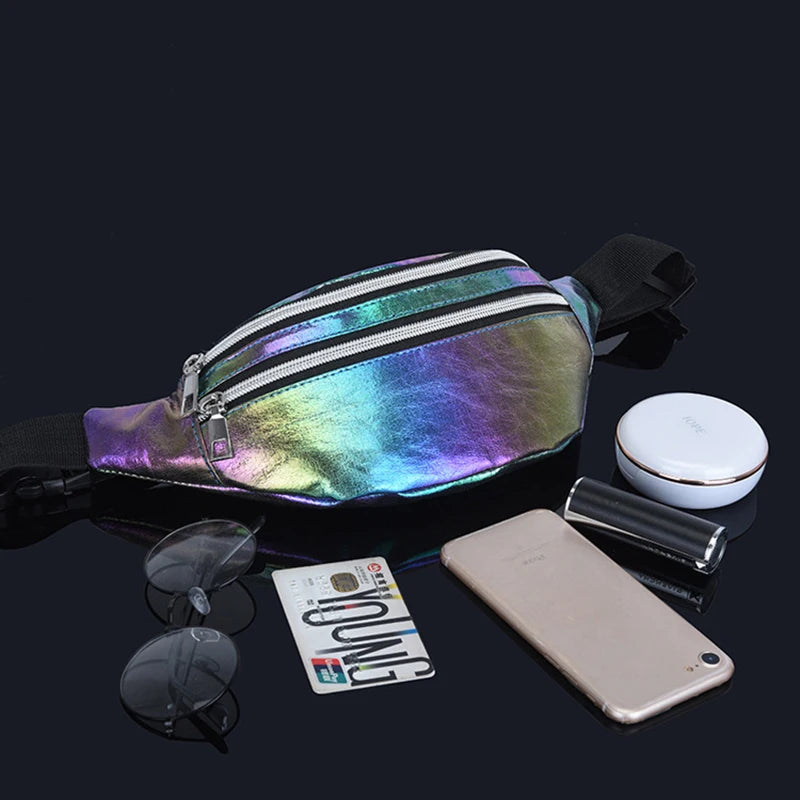 Holographic Fanny Pack Laser PU Waist Bag Women Belt Bag