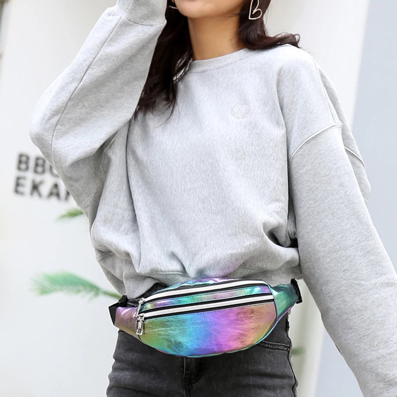 Holo Fanny Pack Hologram Waist Bag Laser PU Beach Travel Banana Hip Bum Z