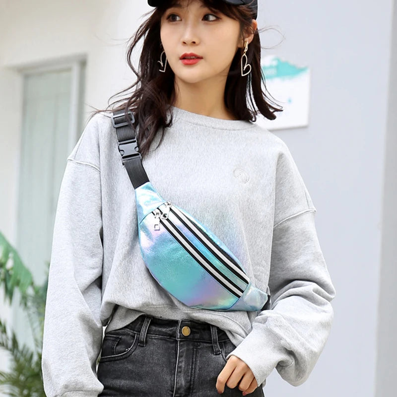 Holo Fanny Pack Hologram Waist Bag Laser PU Beach Travel Banana Hip Bum Z