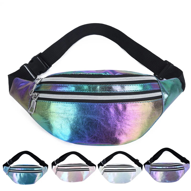 Holographic Fanny Pack Laser PU Waist Bag Women Belt Bag