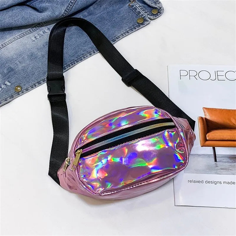 Laser Holographic Waist Bag for Women - Adjustable Belt Fanny Pack