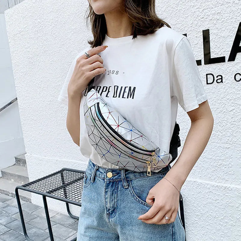 Geometric Waist Bag Pink Silver Fanny Pack