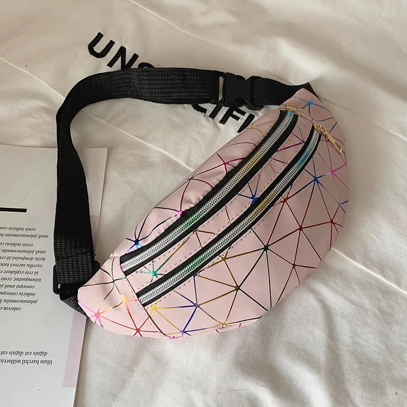 Geometric Waist Bag Pink Silver Fanny Pack