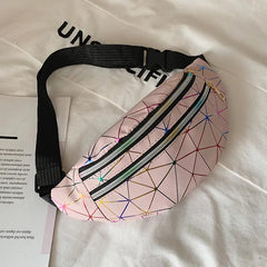 Geometric Waist Bag Pink Silver Fanny Pack