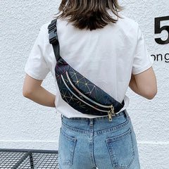 Geometric Waist Bag Pink Silver Fanny Pack