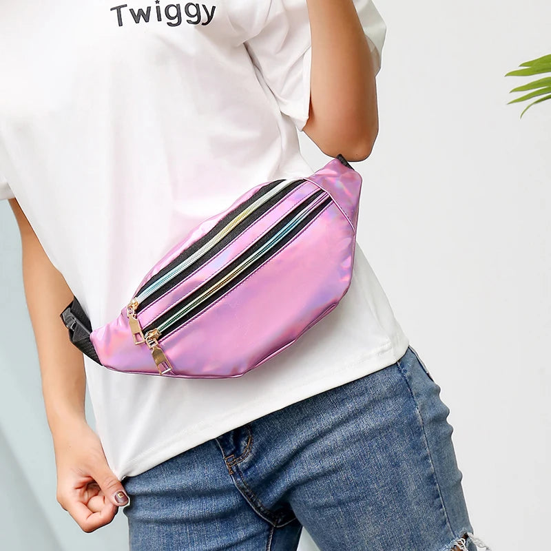 Women Holographic Waist Bag Silver Fanny Pack