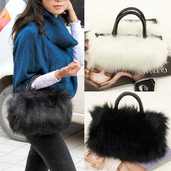 Women's Lady PU Leather & Faux Fur Handbag Shoulder Bag