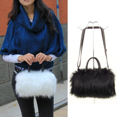 Women's Lady PU Leather & Faux Fur Handbag Shoulder Bag