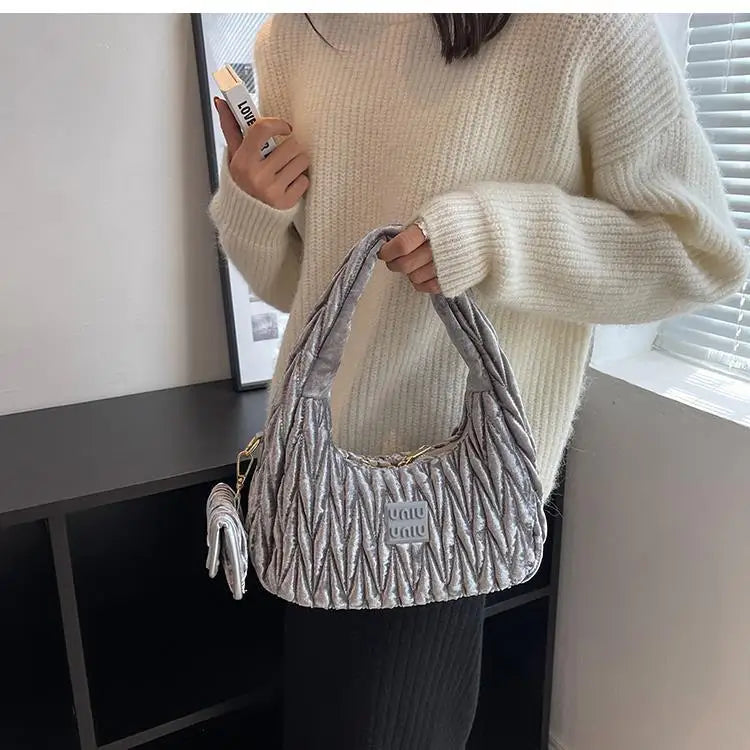Hot Velvet Handle Bags Crescent Bag High Women Handbags With Mini Purse