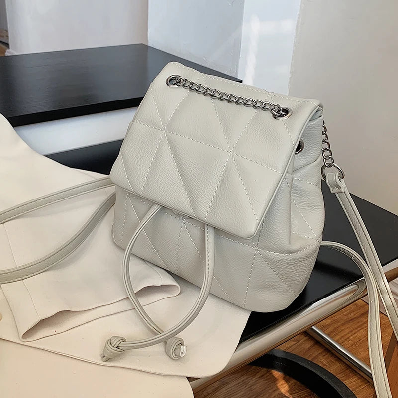 Plaid Chain Ladies Backpack PU Leather Handbag