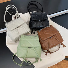 Plaid Chain Ladies Backpack PU Leather Handbag