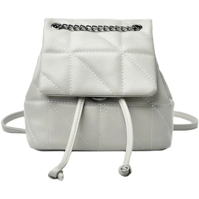 Plaid Chain Ladies Backpack PU Leather Handbag