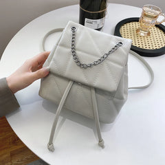 Plaid Chain Ladies Backpack PU Leather Handbag