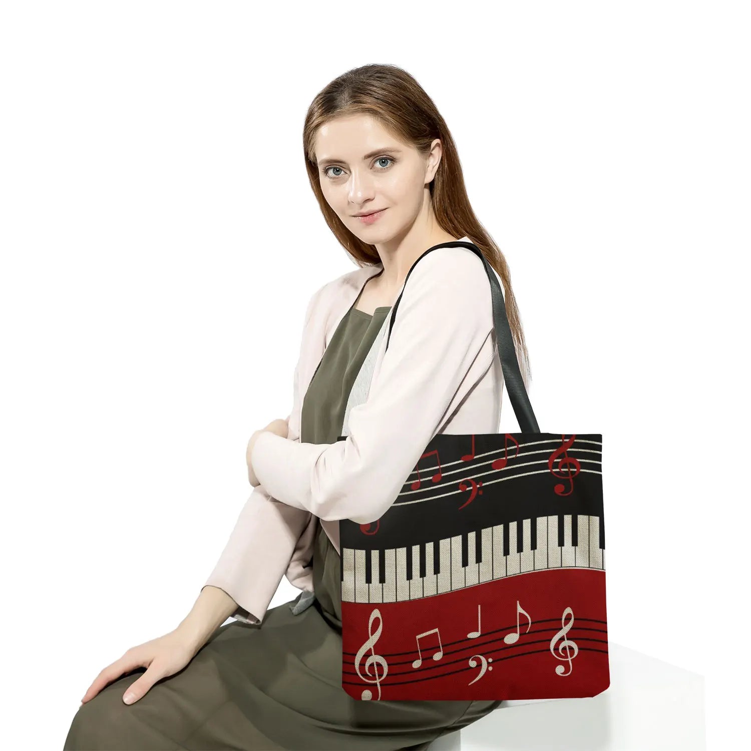 Piano Music Symbol Women Handbag Foldable Portable Shopping Shoulder Bag