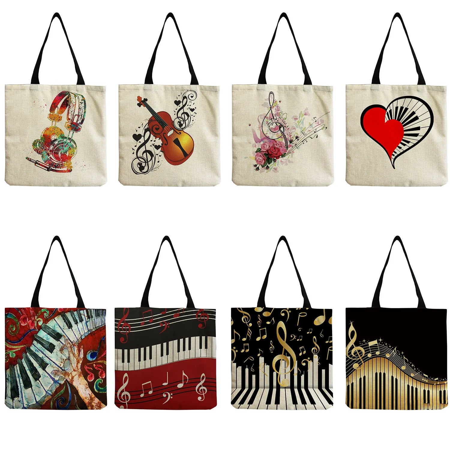 Piano Music Symbol Women Handbag Foldable Portable Shopping Shoulder Bag