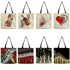 Piano Music Symbol Women Handbag Foldable Portable Shopping Shoulder Bag