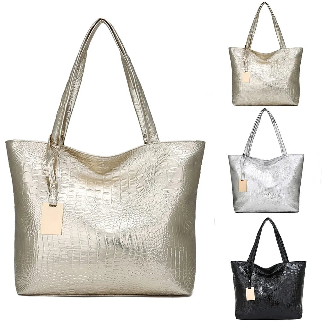 Laser Hologram Leather Shoulder Bag Lady Shopping Bags Silver Handbag