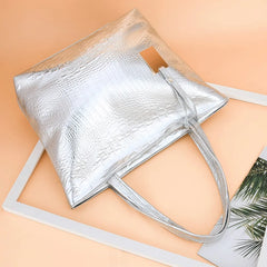 Laser Hologram Leather Shoulder Bag Lady Shopping Bags Silver Handbag