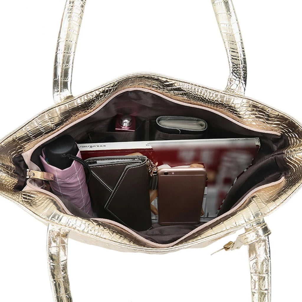 Laser Hologram Leather Shoulder Bag Lady Shopping Bags Silver Handbag