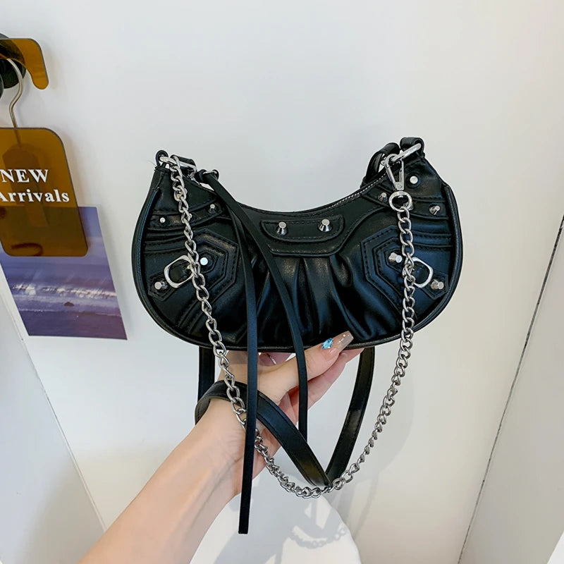 Women PU Leather Rivet Studded Shoulder Bag Lady Zipper Messenger Bags