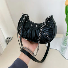 Women PU Leather Rivet Studded Shoulder Bag Lady Zipper Messenger Bags