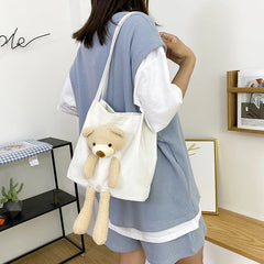 Ins Bear Canvas Bags Female Student Shoulder Messenger Bag Women