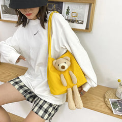 Ins Bear Canvas Bags Female Student Shoulder Messenger Bag Women
