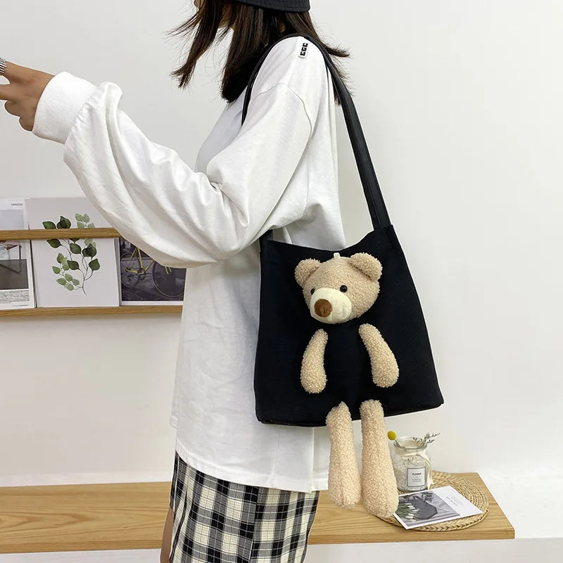 Ins Bear Canvas Bags Female Student Shoulder Messenger Bag Women